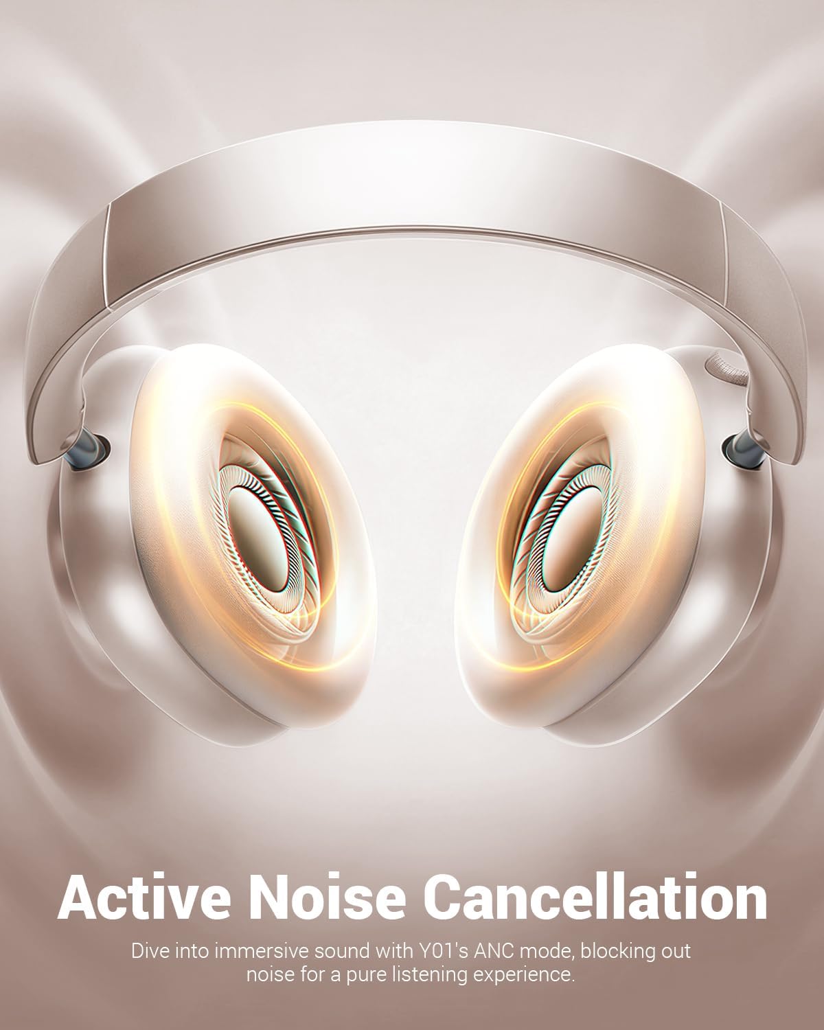 Wentronic Y01 Wireless Noise Canceling Headphones Bluetooth 5.3 Over Ear Headphones with Microphone, Hi-Res Audio, 48H Playtime, Foldable Comfortable Earpads,Compatible with iOS,Android,PC, Starlight - Image 3