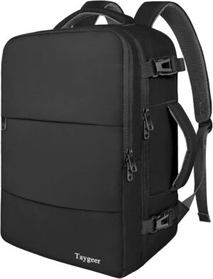 Taygeer Travel Laptop Backpack for Men Women, Airplane Approved Travel Backpack Suitcase with Water Bottle Pocket, Lightweight College 35l Luggage Bag 15.6inch Laptop Mochila Gifts for Business,Black